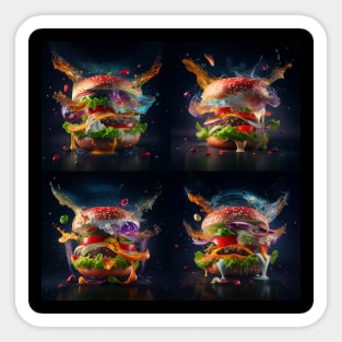 Four spectacular delicious Cheeseburgers with lettuce, onion, and tomato created for burger lovers Sticker